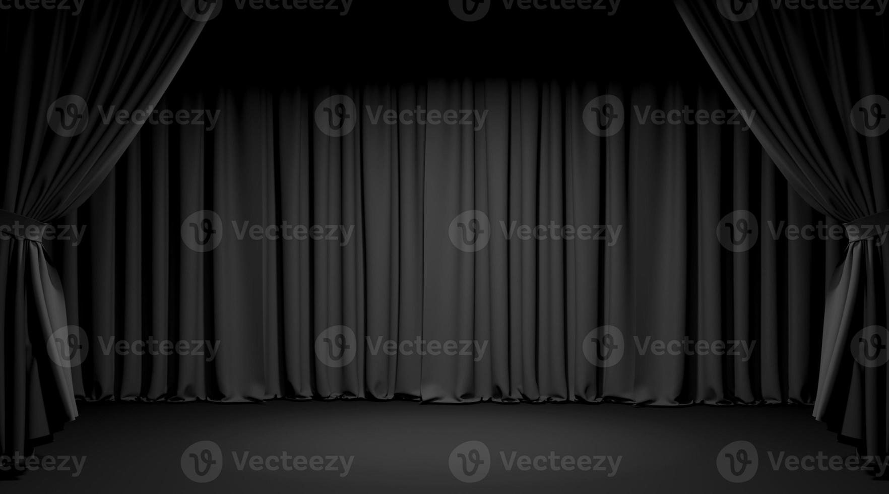 leeg theaterpodium met zwarte fluwelen gordijnen. 3d illustratie foto