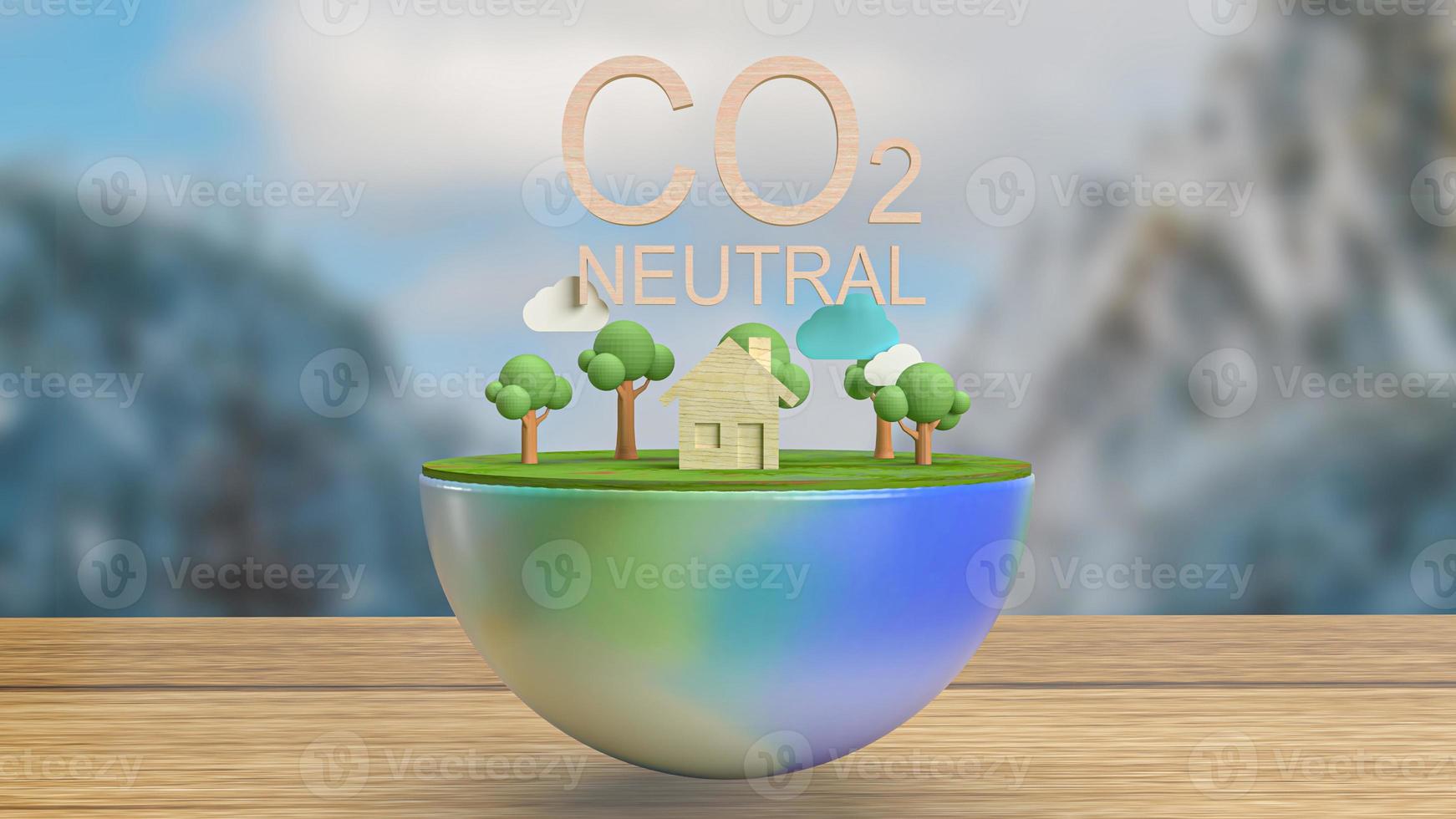 de aarde hout huis en boom voor co2 natuur of eco concept 3D-rendering foto