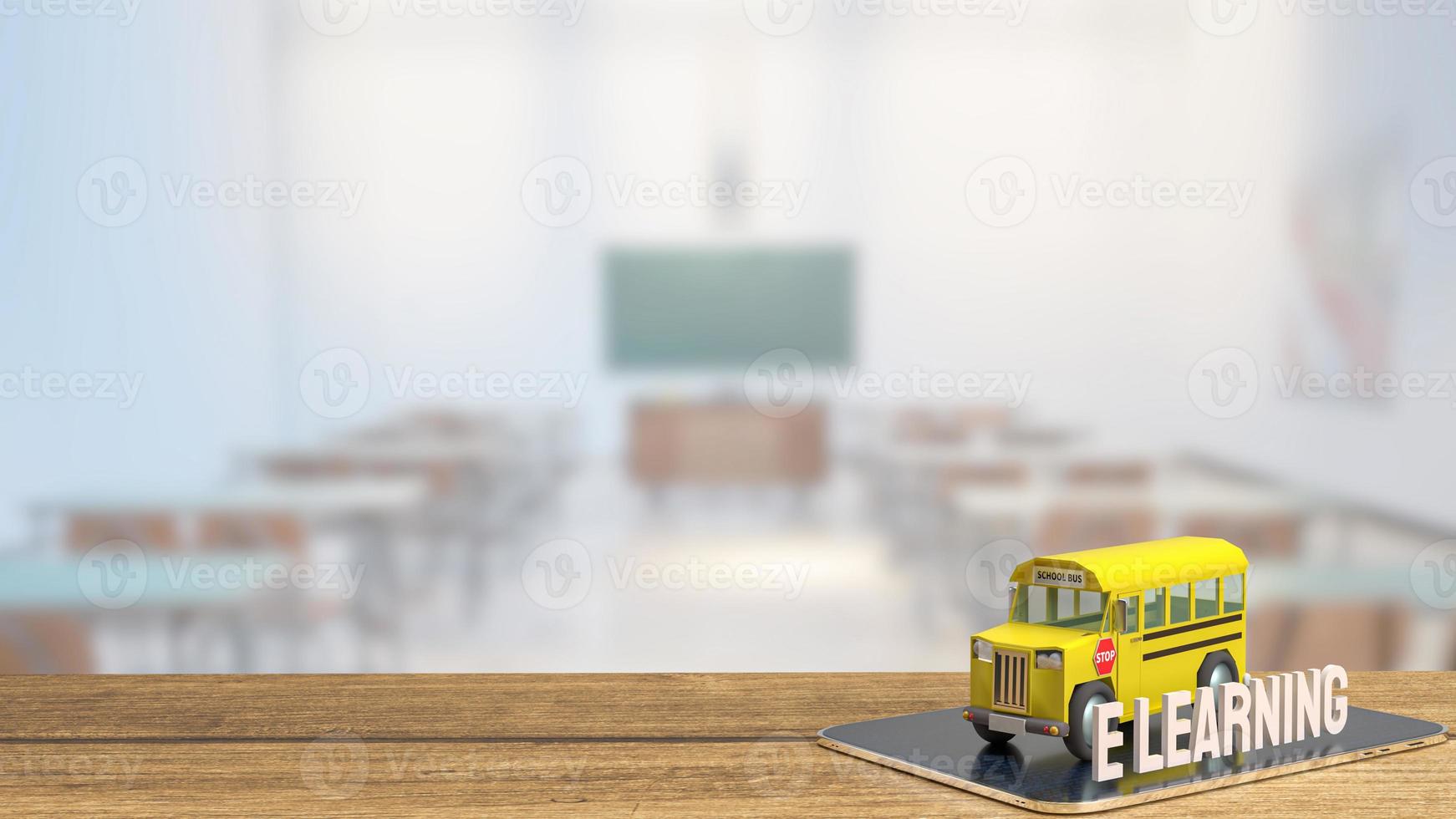 schoolbus op tablet voor e-learning concept 3D-rendering foto