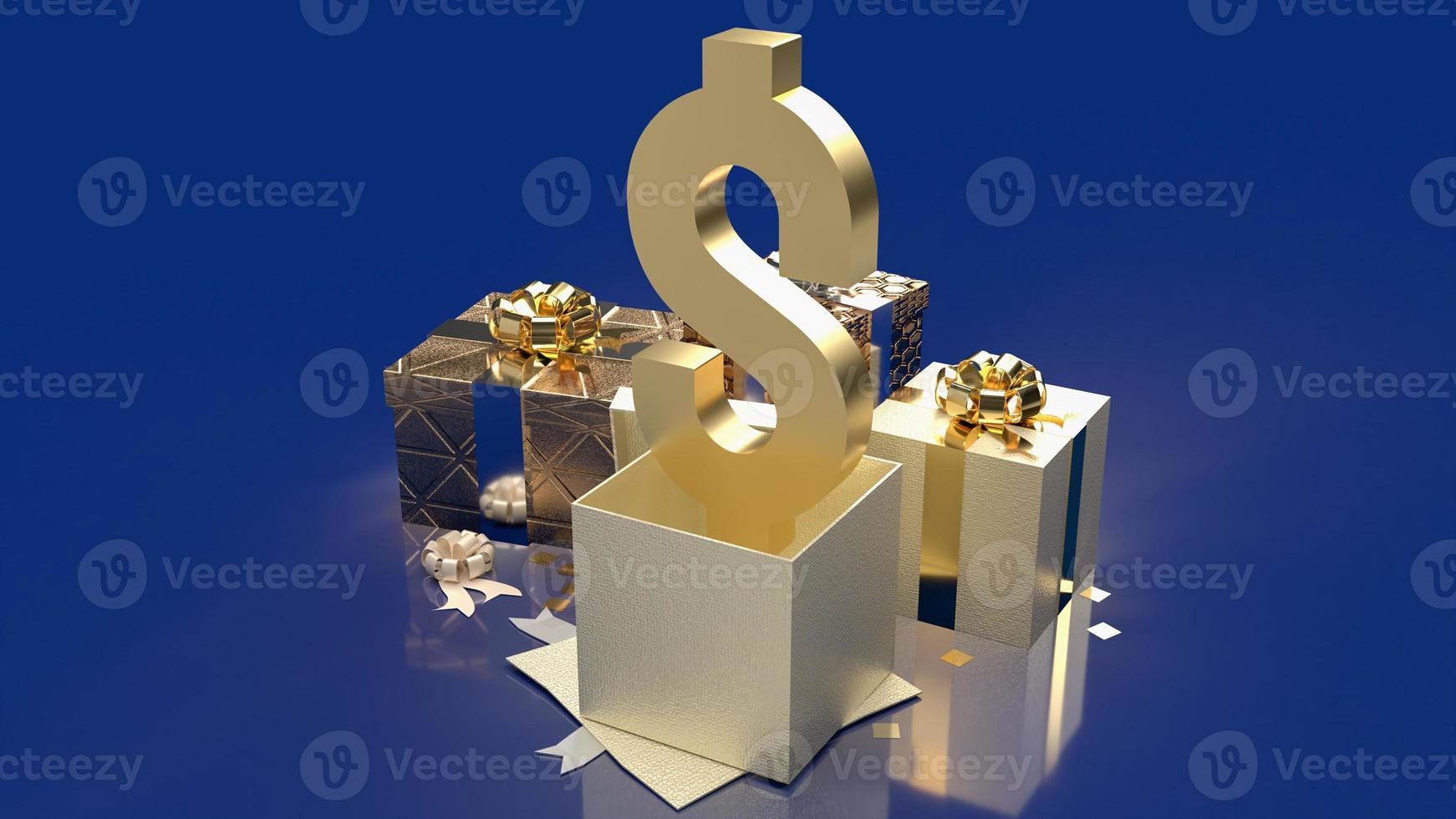 gouden dollarteken en geschenkdoos voor bedrijfsconcept 3D-rendering. foto