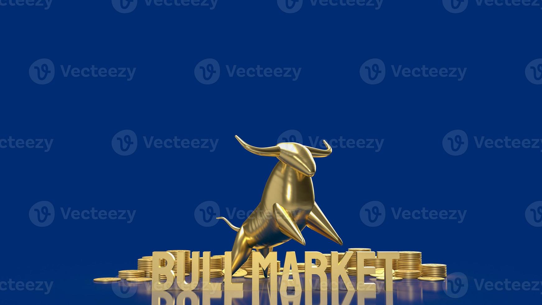 gouden stier en woord bull markt voor business concept 3D-rendering. foto