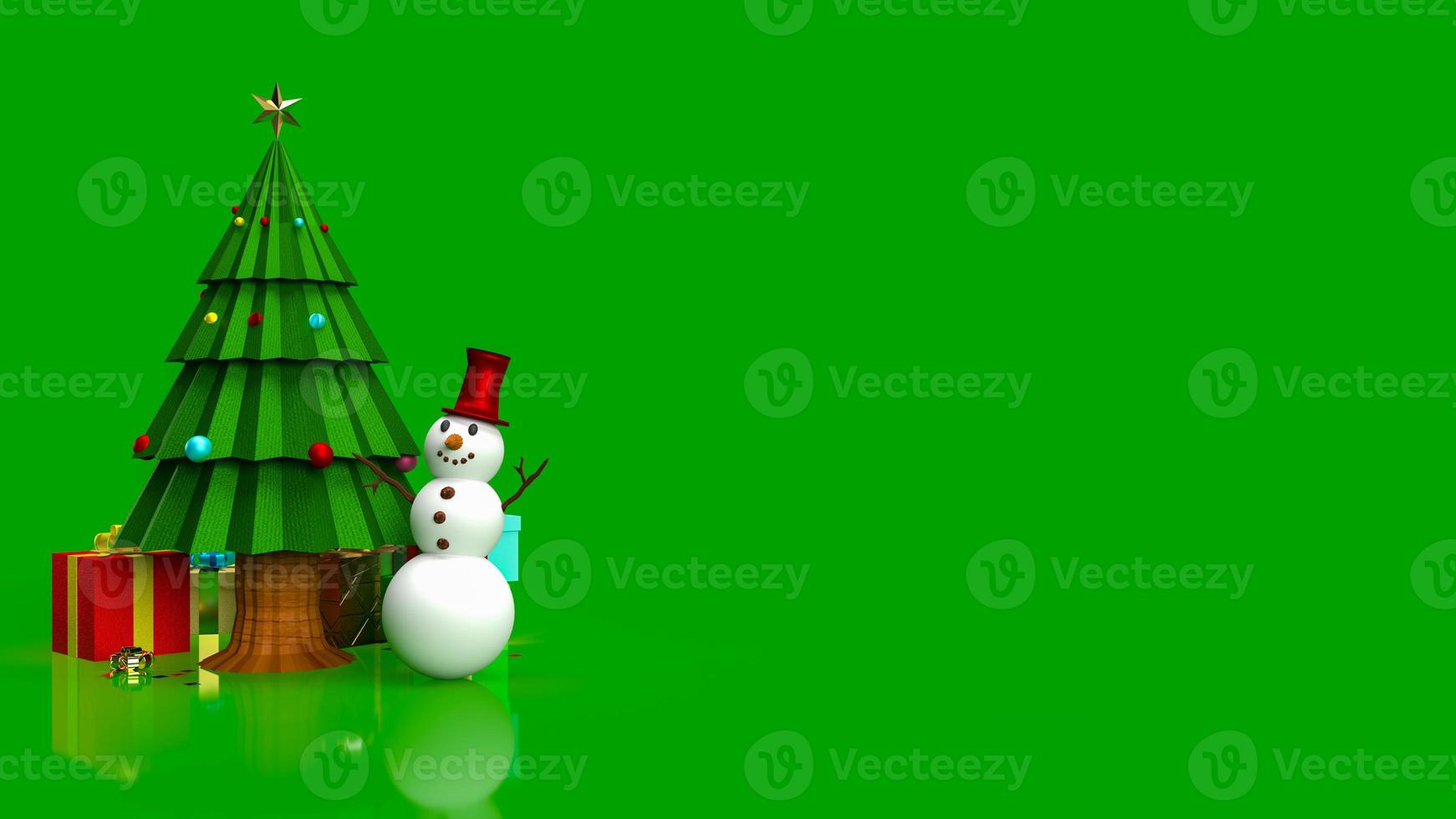 kerstboom en sneeuwman voor feest of vakantieconcept 3D-rendering foto