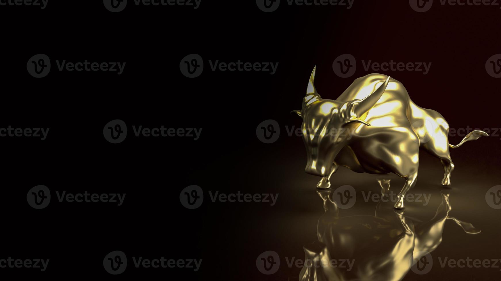 de gouden stier op zwarte achtergrond voor bedrijfsconcept 3D-rendering foto