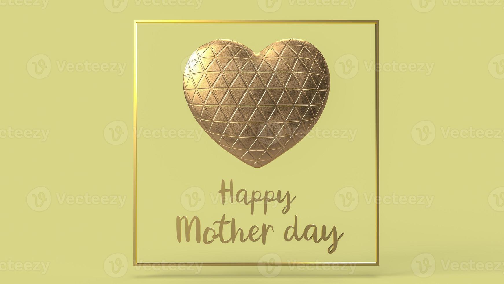 het gouden hart en de tekst voor 3D-rendering van het gelukkige moederdagconcept foto