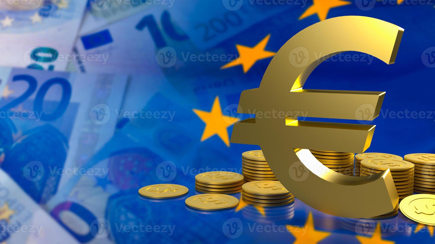 het eu-symbool en gouden munten voor bedrijfsconcept 3D-rendering foto