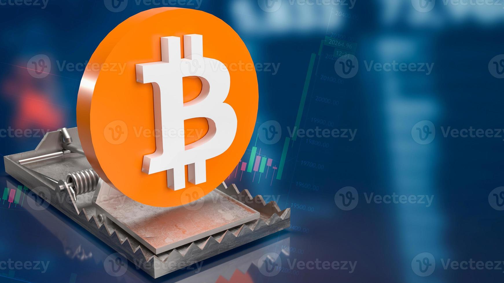 het bitcoin-symbool en de val voor crypto-valuta of bedrijfsconcept 3D-rendering foto