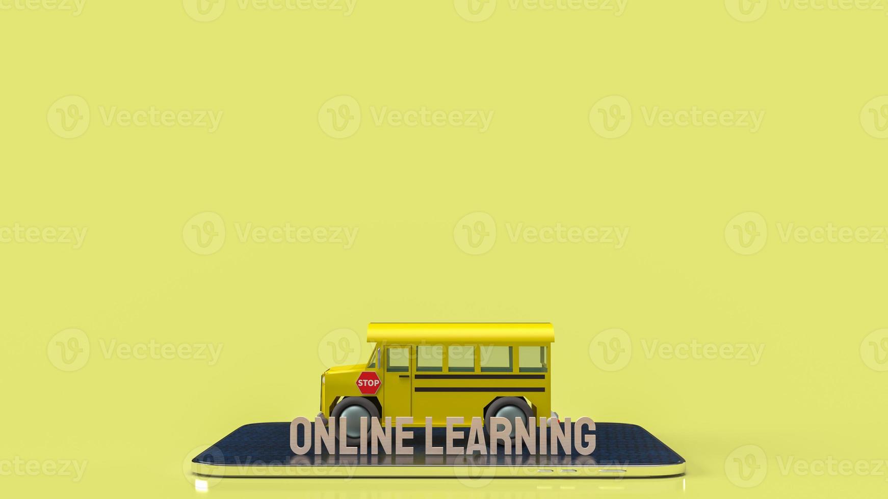 de schoolbus en tablet voor online leren of e learning concept 3D-rendering. foto