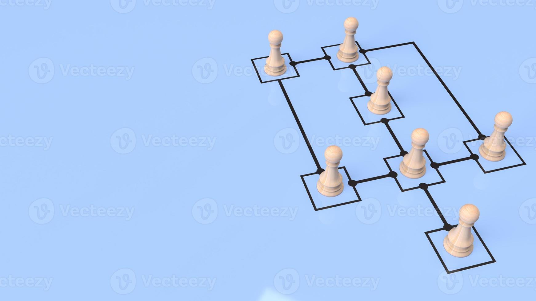 het houten schaken op diagram voor bedrijfsconcept 3D-rendering foto