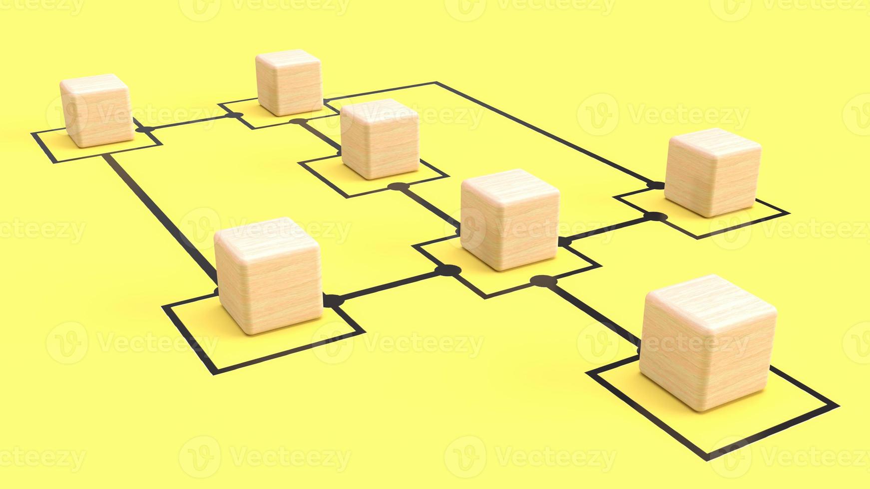 de houten kubussen op grafiek gele achtergrond voor bedrijfsconcept 3D-rendering foto