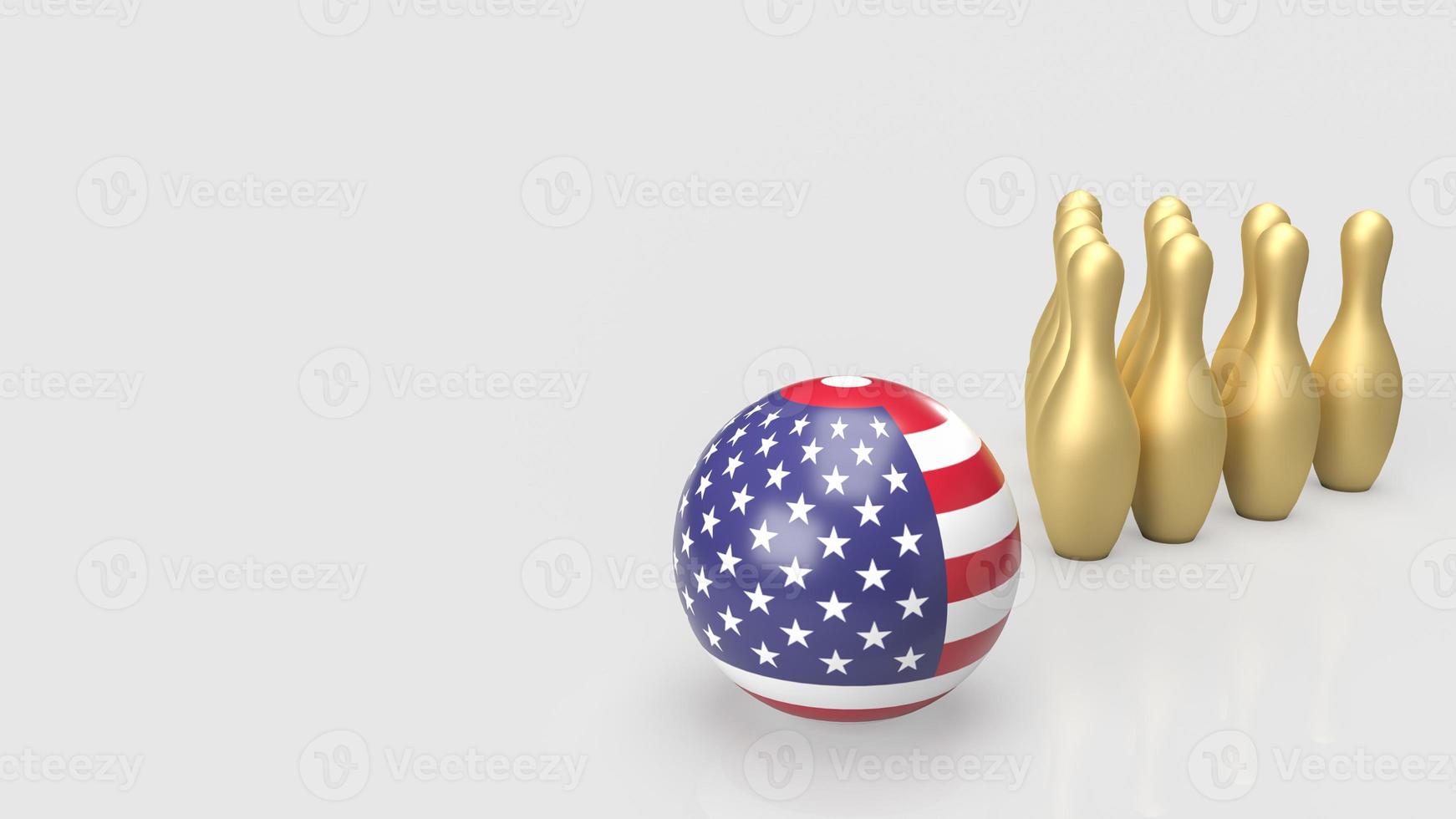 usa bal en gouden pin bowling voor bedrijfsconcept 3D-rendering foto