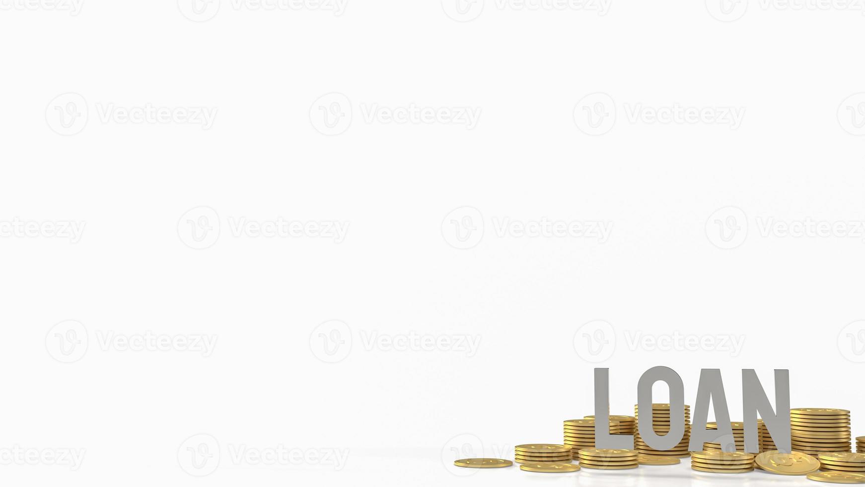 de leningtekst op gouden munten voor bedrijfsconcept 3d foto