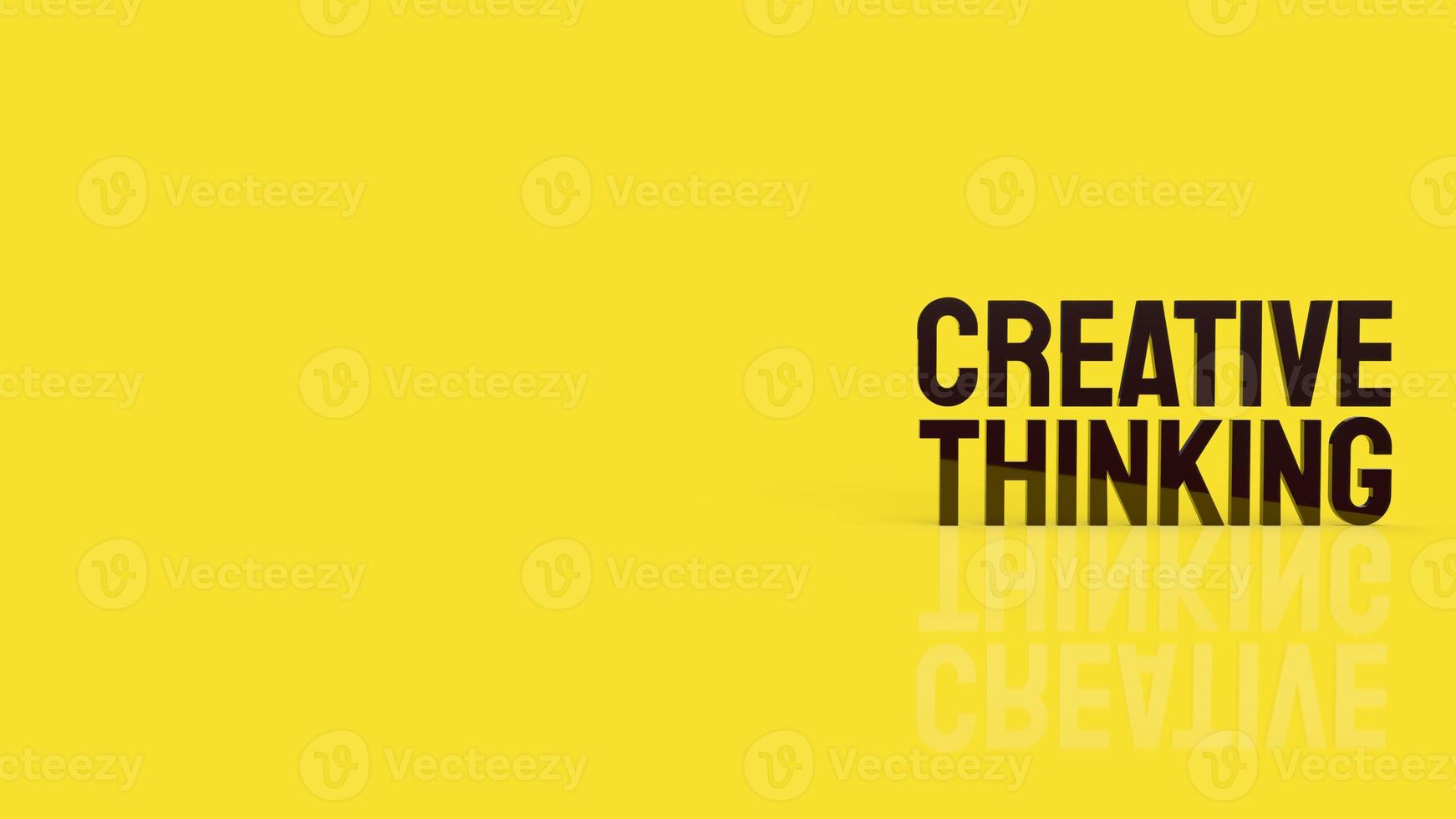 het creatief denkende woord op gele achtergrond voor het 3d teruggeven van het ideeconcept foto