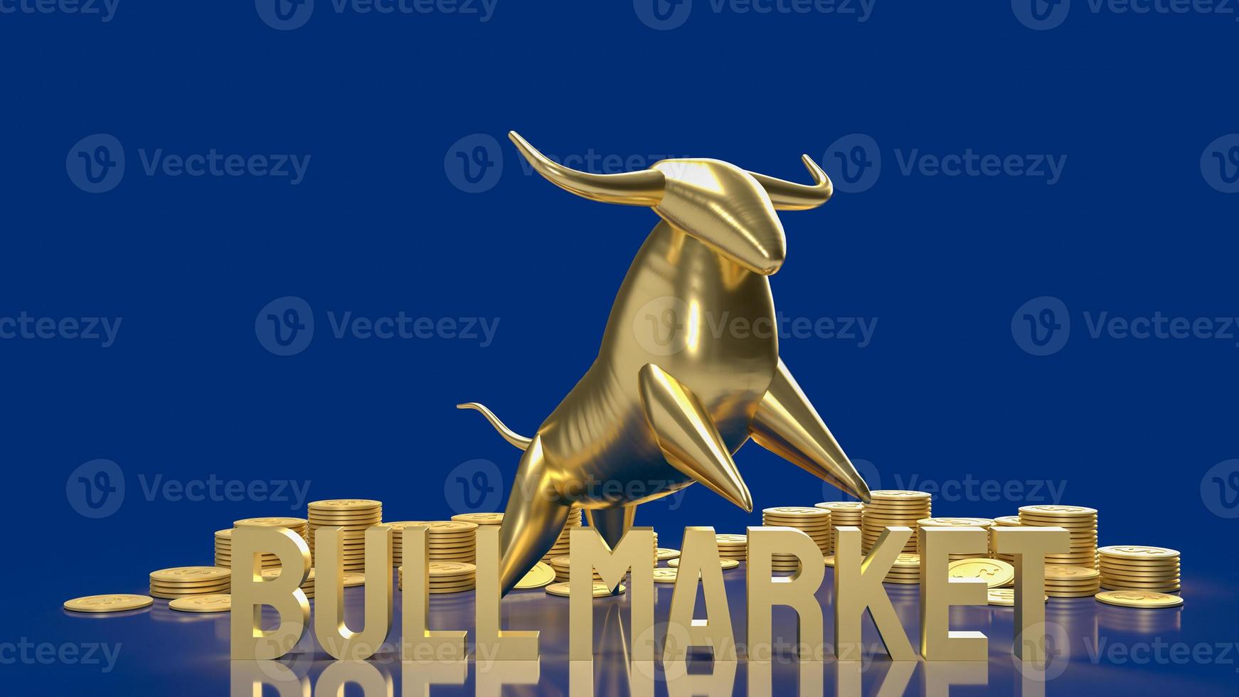 gouden stier en woord bull markt voor business concept 3D-rendering. foto