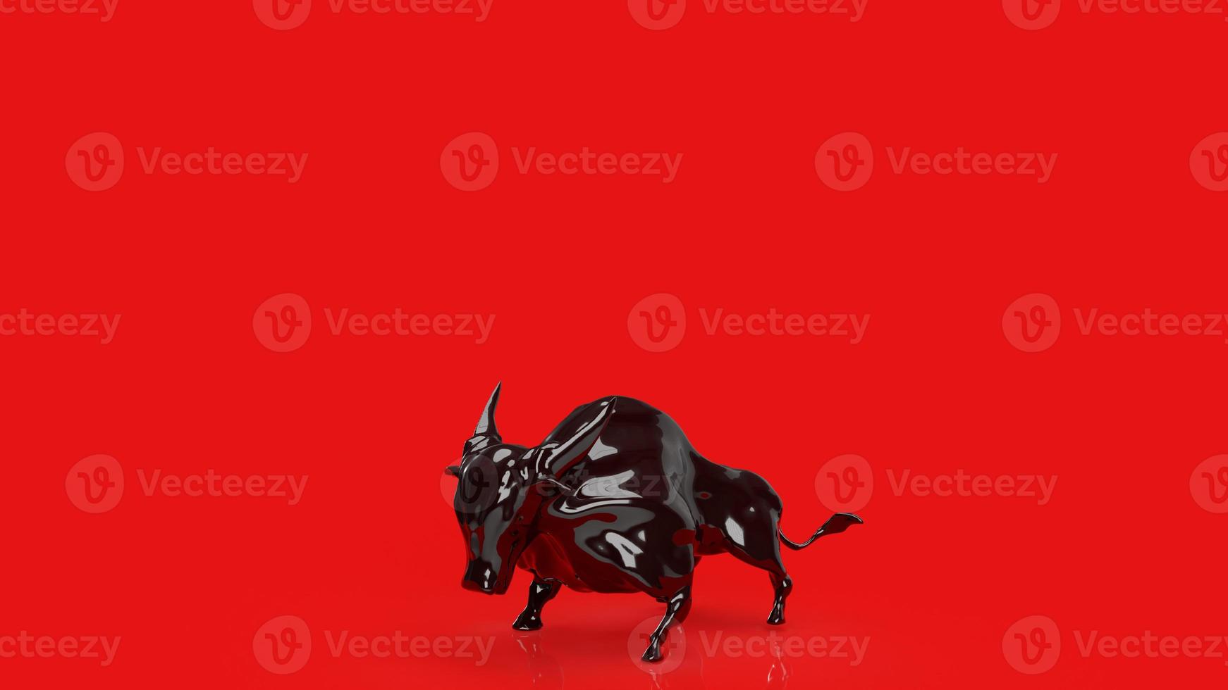 de zwarte stier op rode achtergrond voor bedrijfsconcept 3D-rendering foto