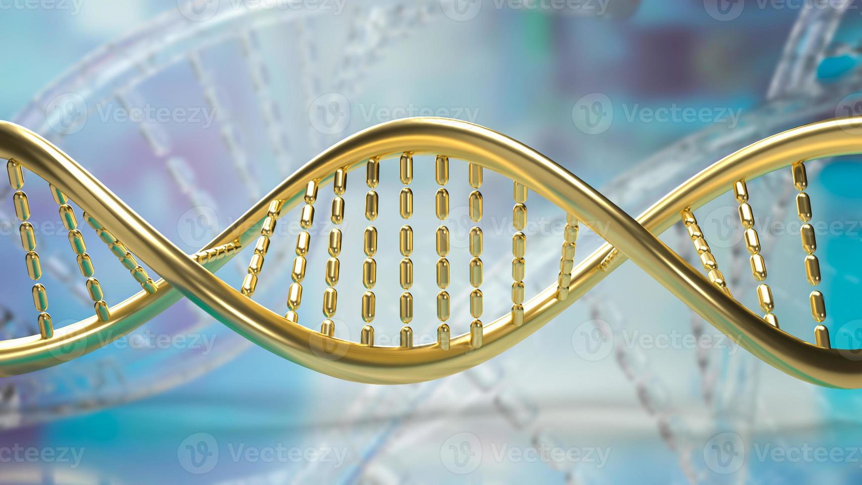 het gouden dna op sci-achtergrond voor medische of onderwijsconcept 3D-rendering foto