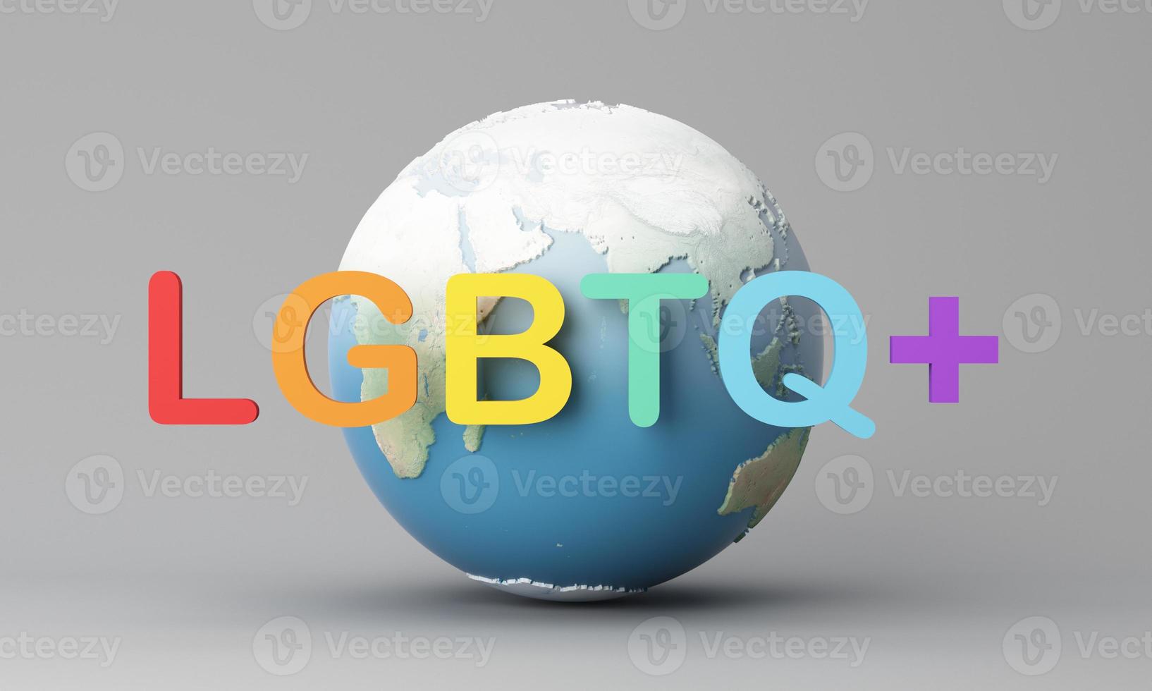 handen vasthouden, lgbtq-mensen geïsoleerd. stripfiguur met wereldbol. concept van homoseksuele, homoseksuele gemeenschap, tolerante lgbtq-samenleving. lesbiennes en homo's als vertegenwoordigers van lhbt'ers. -3d render foto