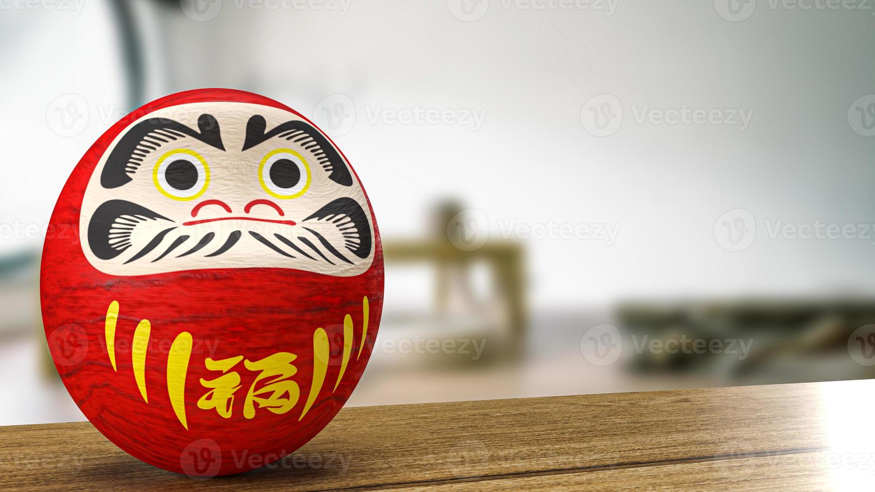 daruma Japanse pop op houten tafel 3D-rendering foto