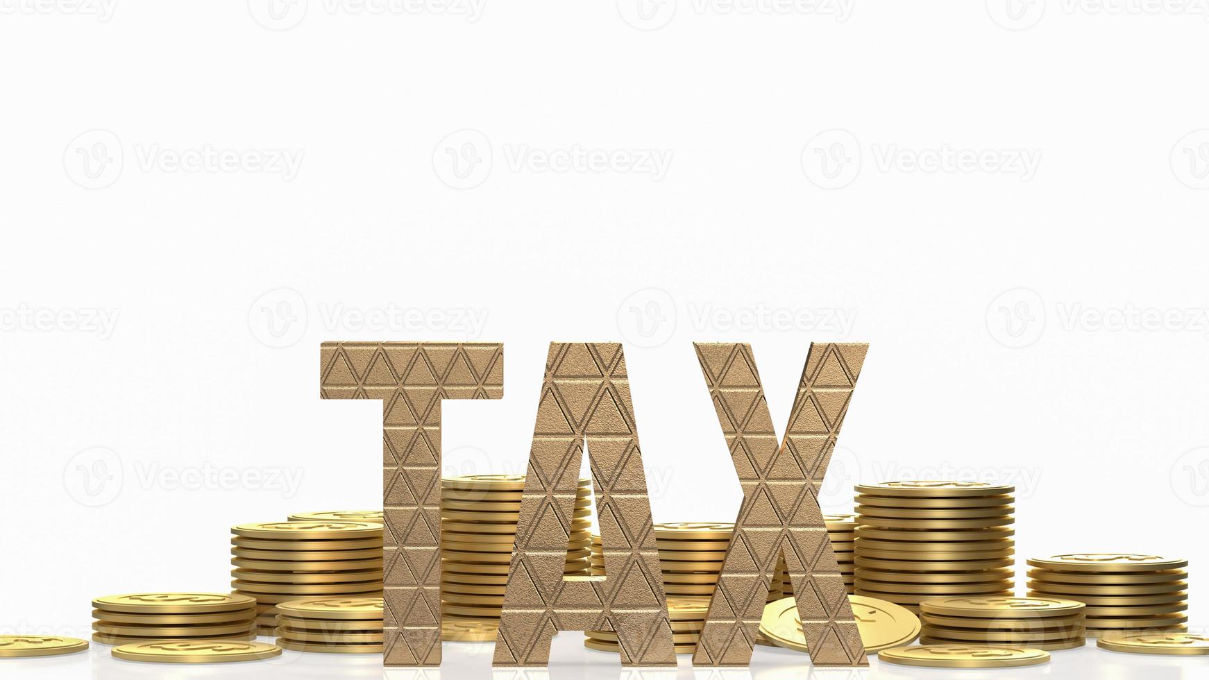 de belasting en gouden munten op witte achtergrond voor bedrijfsconcept 3D-rendering foto