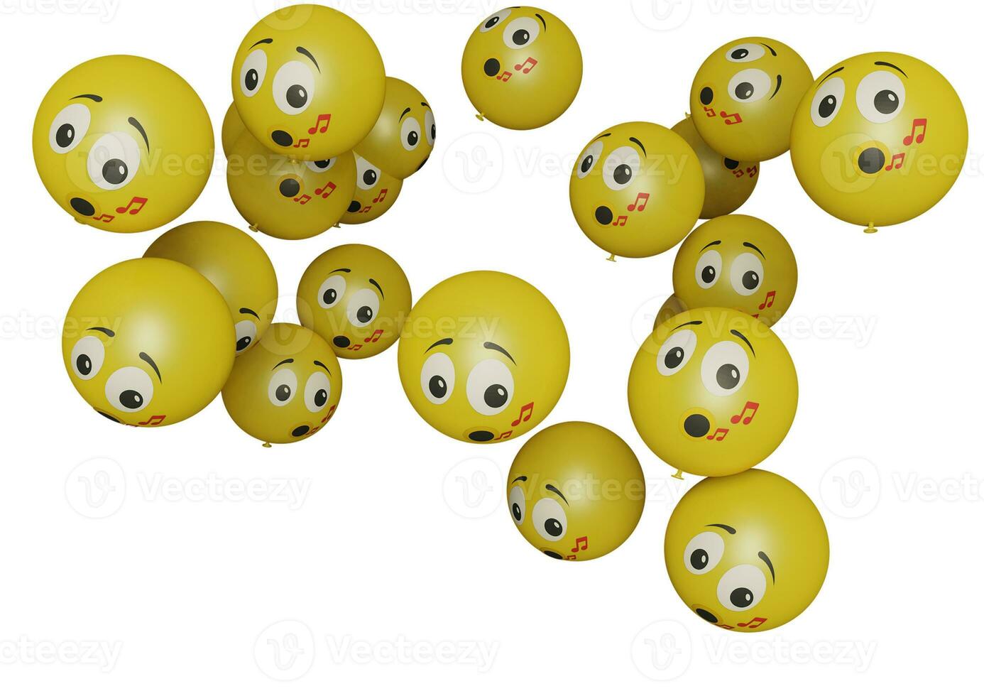 veel vliegende ballon met emoticon op witte achtergrond sociale media promotie ontwerp activa en communicatie concept of verjaardag feestelijke gelegenheden partijen bruiloft decoraties 3d render illustratie foto