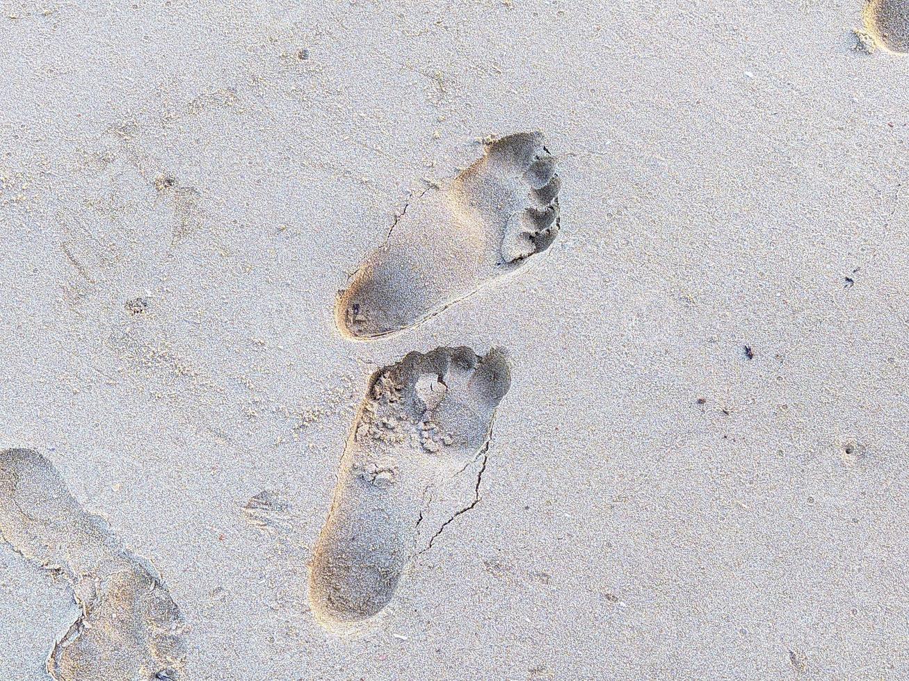 voetafdruk op het zandstrand foto