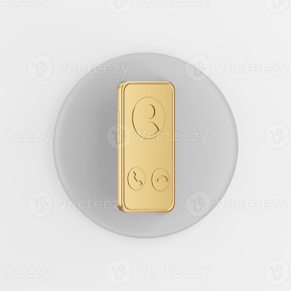 gouden smartphonepictogram. 3D-rendering grijze ronde sleutelknop, interface ui ux-element. foto