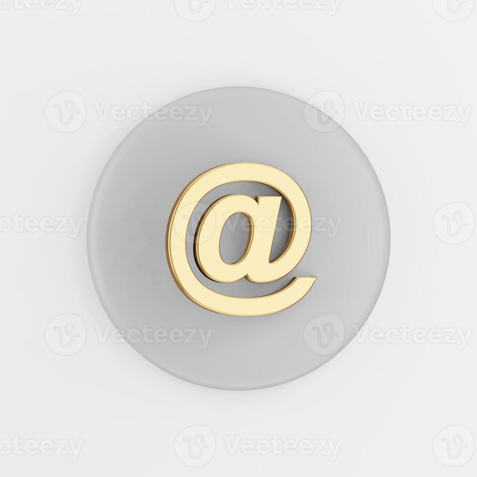 gouden e-mail symboolpictogram. 3D-rendering grijze ronde knoptoets, interface ui ux-element. foto