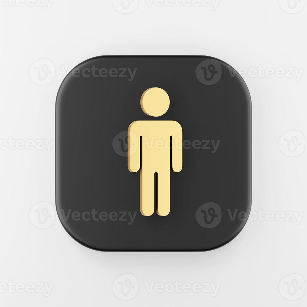 minimalistische platte omtrek gouden man icoon. 3D-rendering zwarte vierkante sleutelknop, interface ui ux-element. foto