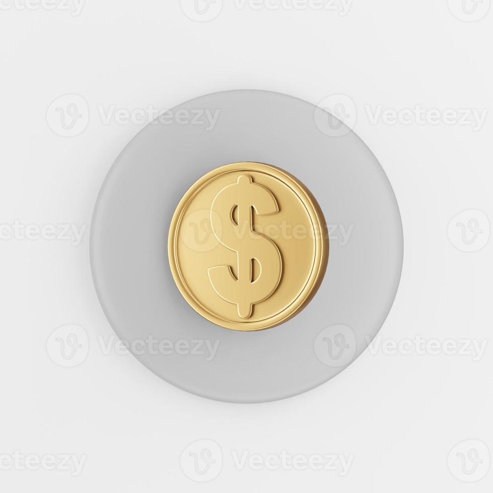 dollar gouden munt pictogram in cartoon stijl. 3D-rendering grijze ronde knoptoets, interface ui ux-element. foto