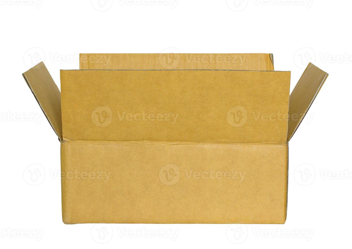 geopende kartonnen doos geïsoleerd op wit met uitknippad foto