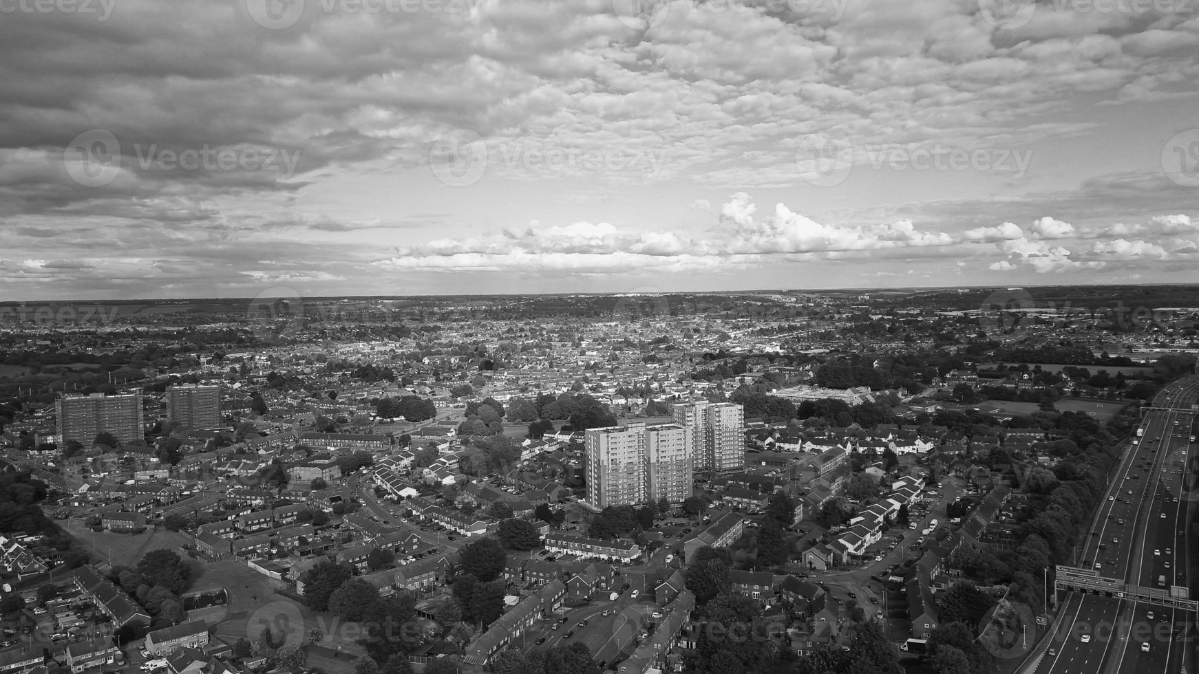 klassieke zwart-wit hoge hoek luchtfoto van Engeland Groot-Brittannië landschap stadsgezicht foto