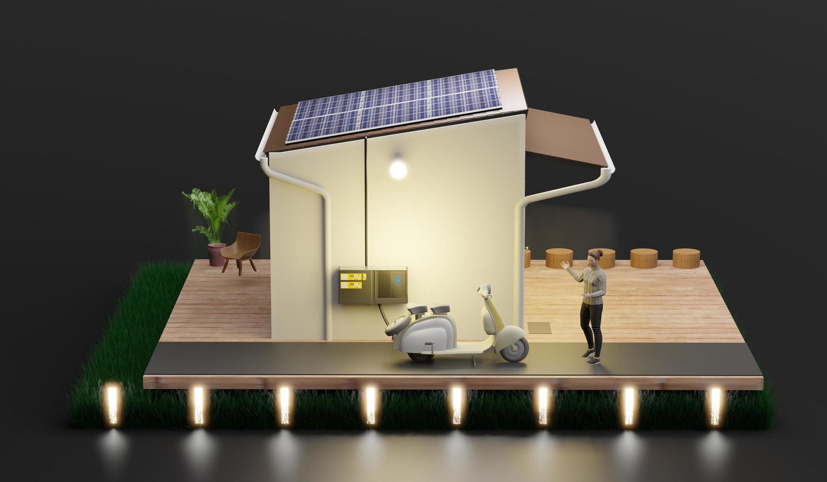smart home zonne-fotovoltaïsche woning energiebesparing ecosysteem isometrisch zonne-huis systeem diagram zonne-energie 3d illustratie foto