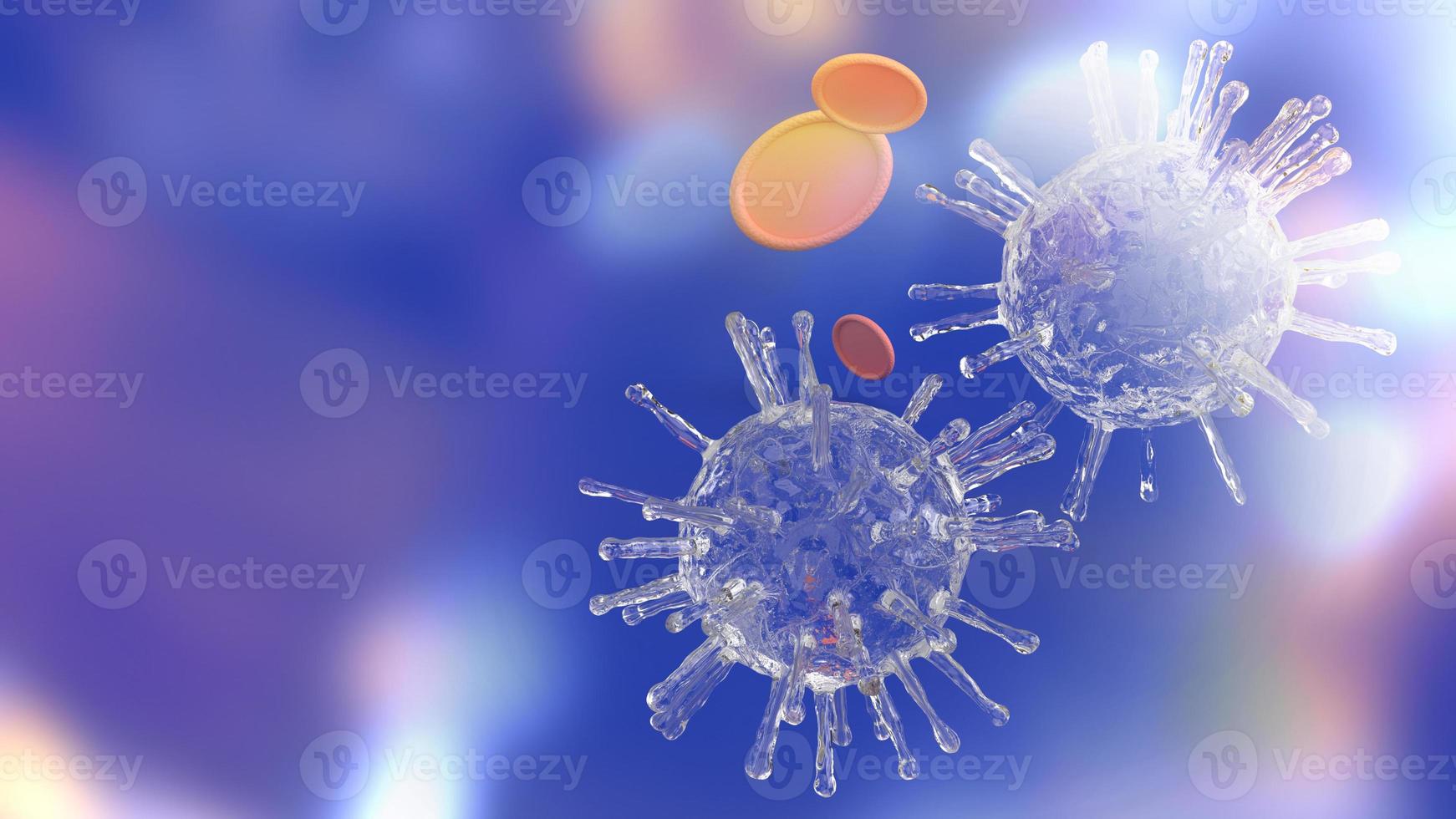 covid 19 virus 3D-rendering blauwe toon voor medische inhoud. foto