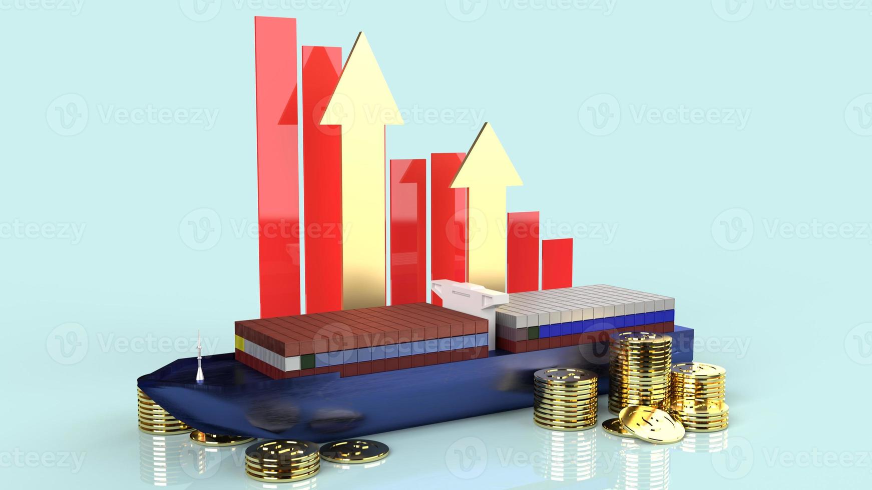 containerschip 3D-rendering voor zakelijk vervoer inhoud. foto