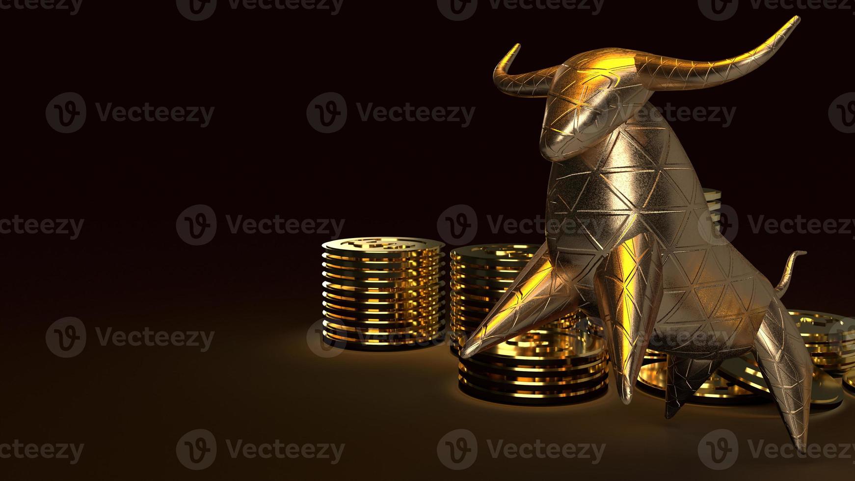 stier goud en gouden munten 3D-rendering in donkere toon voor zakelijke inhoud. foto