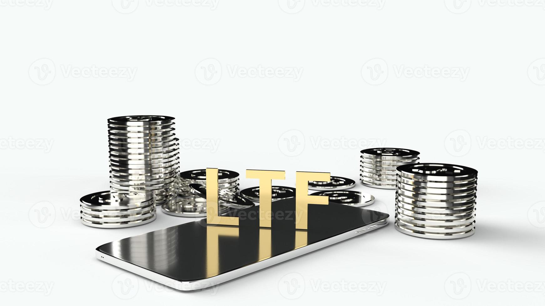 ltf op mobiele en gouden munten 3D-rendering voor zakelijke inhoud. foto