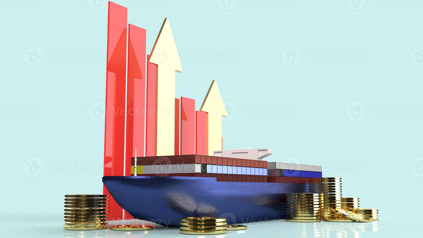 containerschip 3D-rendering voor zakelijk vervoer inhoud. foto