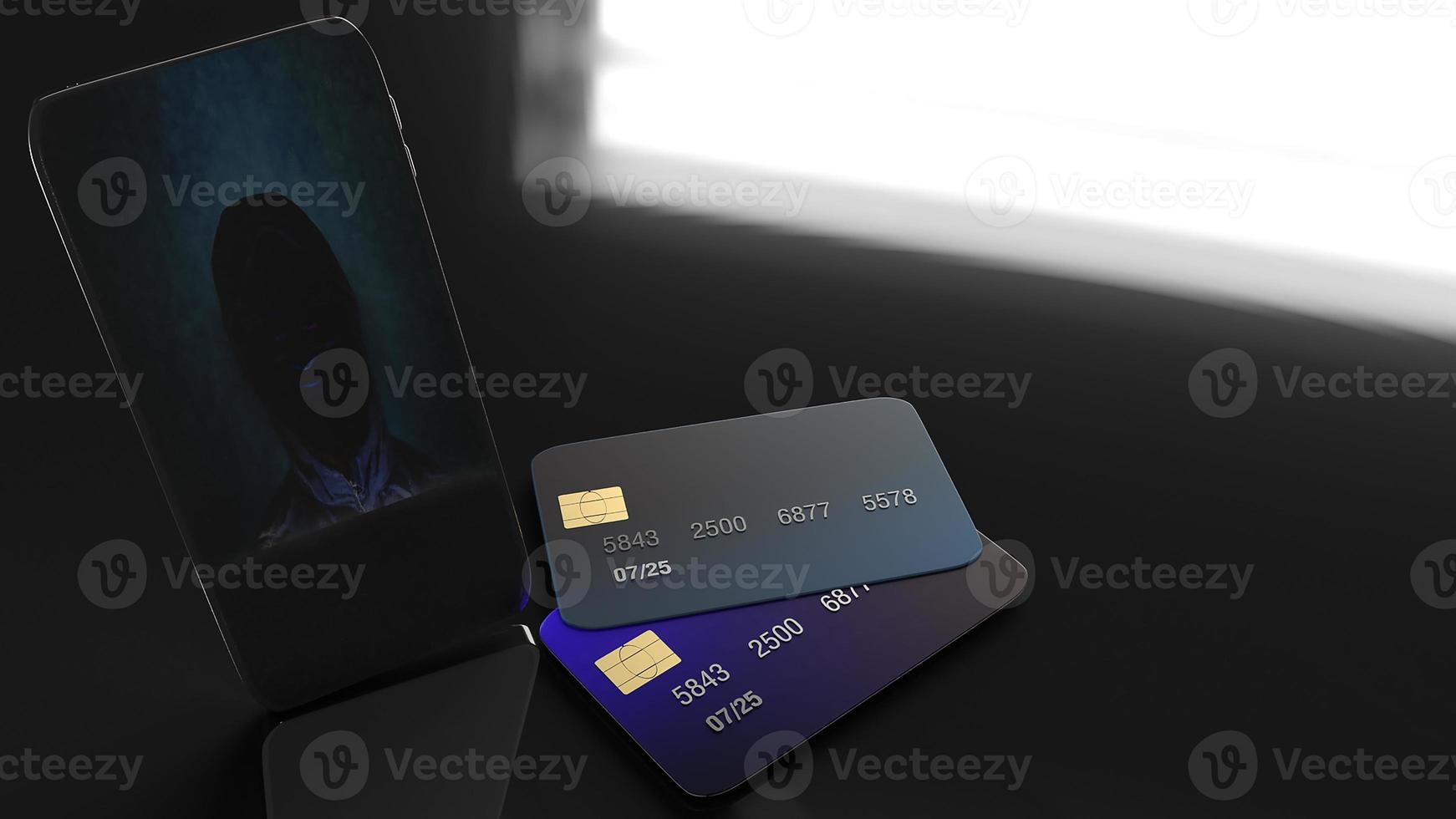 mobiel en creditcard voor 3D-rendering van het cyberbeveiligingsconcept. foto