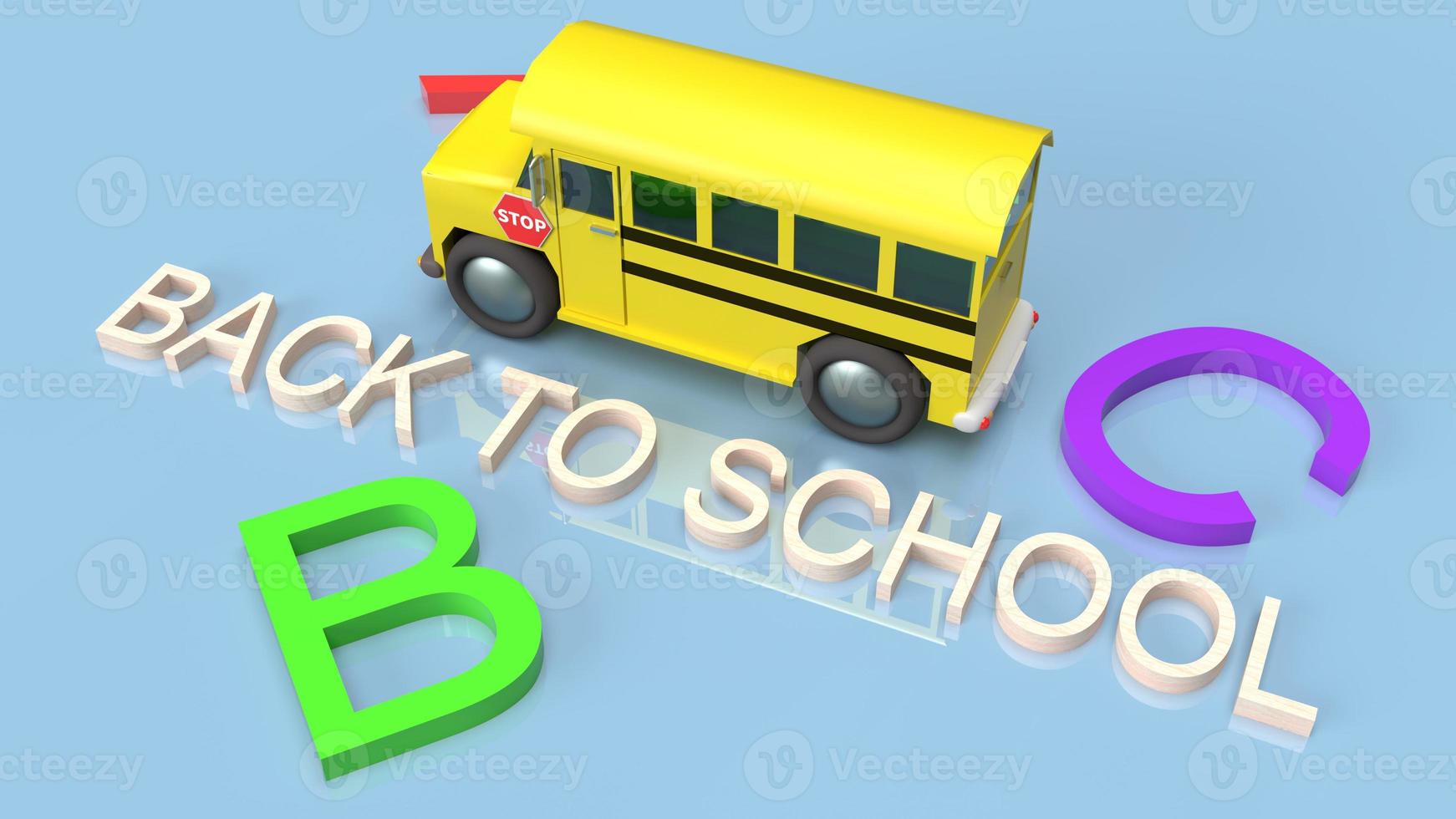 schoolbus 3D-rendering voor terug naar school inhoud. foto