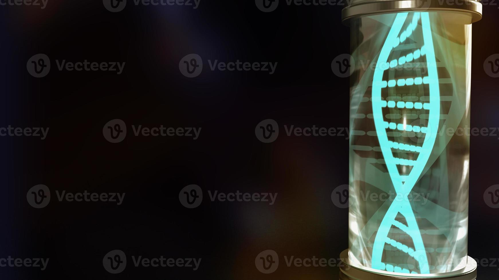 het dna in glazen buis voor sci en medische inhoud 3D-rendering. foto