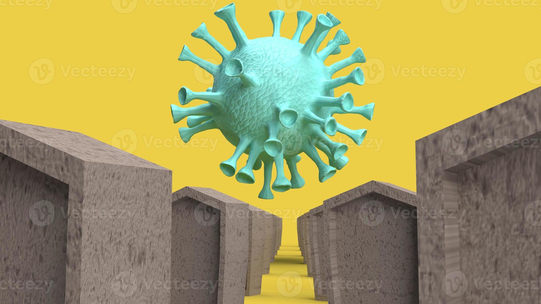 grafsteen en virus voor 3D-rendering van coronavirusinhoud. foto