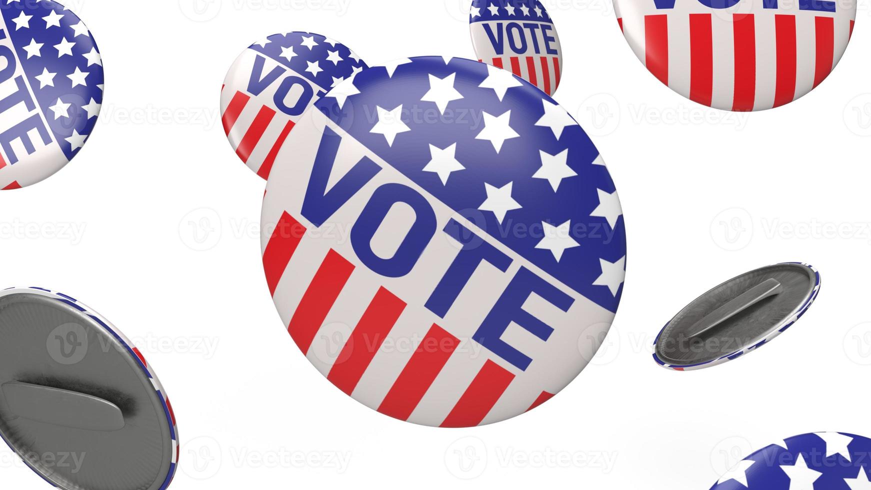 Amerikaanse stembadges op witte achtergrond voor 3D-rendering van sociale inhoud foto