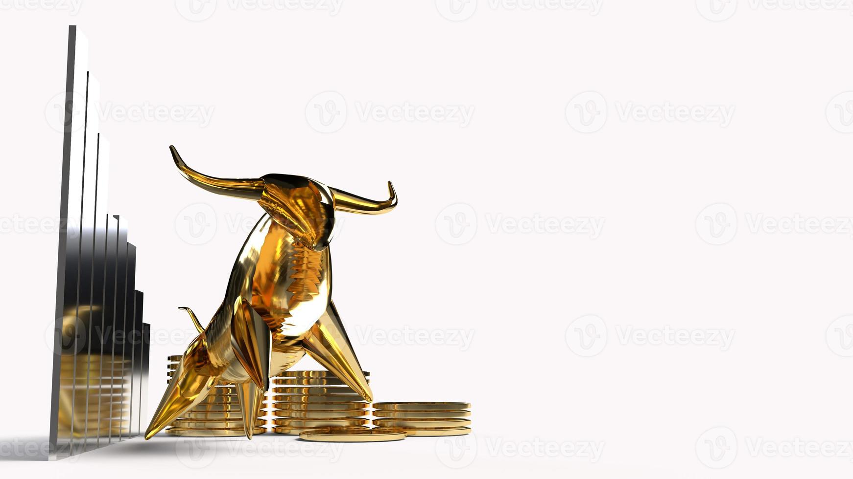 gouden stier en gouden munten 3D-rendering voor zakelijke inhoud. foto