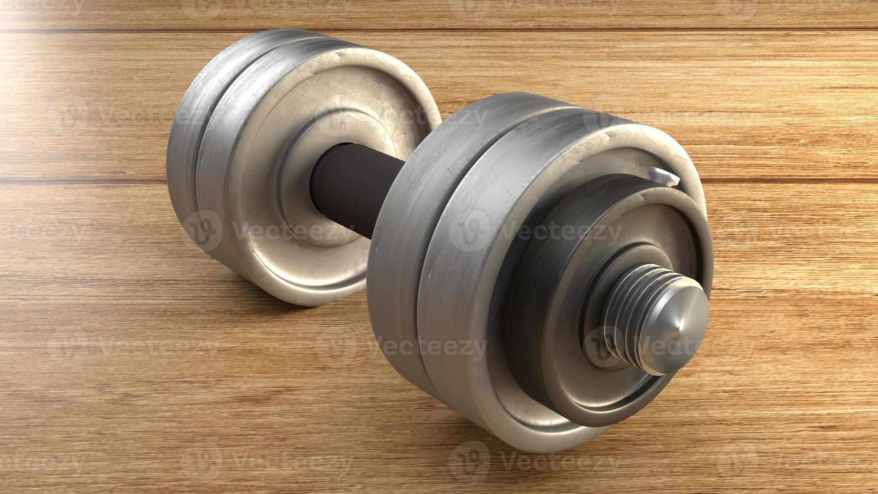 dumbbell houten vloer 3D-rendering voor fitnesses inhoud. foto