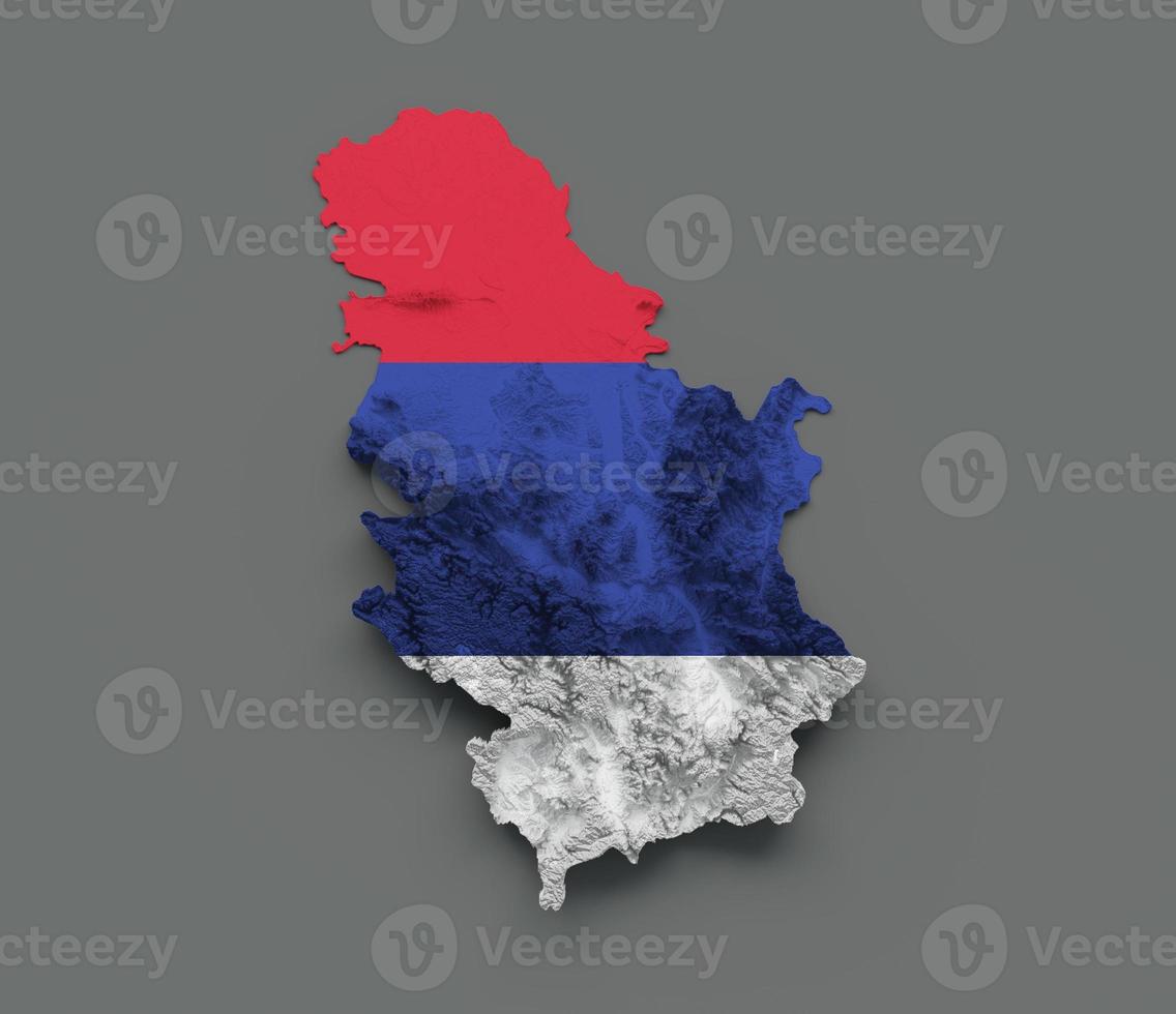 Servië kaart vlag gearceerde reliëf kleur hoogte kaart op witte achtergrond 3d illustratie foto