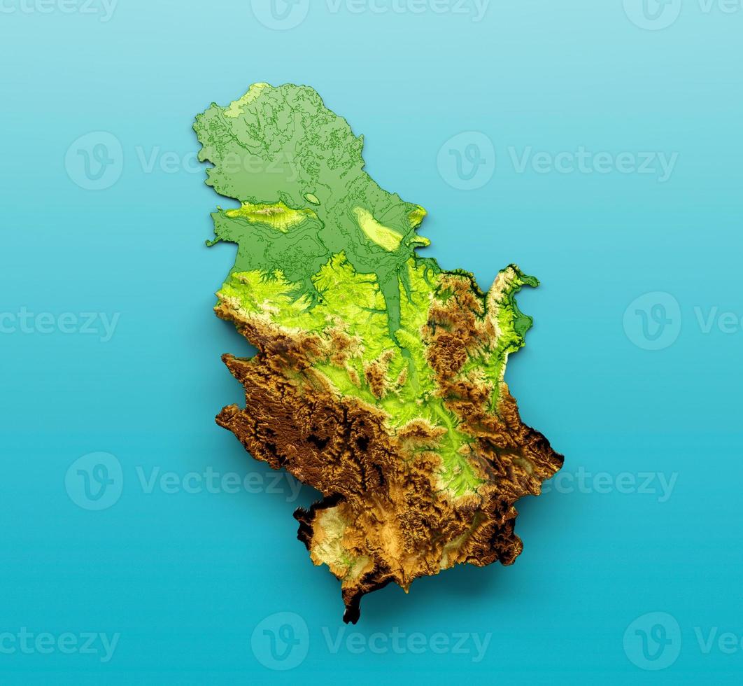 Servië kaart gearceerde reliëf kleur hoogte kaart op de zee blauwe achtergrond 3d illustratie foto