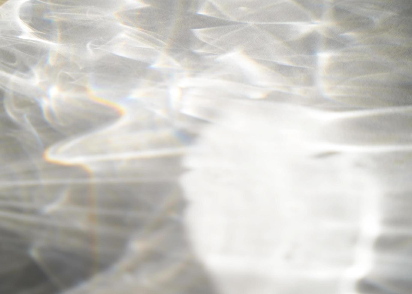 abstract watertextuur overlay-effect, lichtstralen schaduwoverlay-effect met regenboogreflectie van licht van water op een witte achtergrond, mockup en achtergrond foto