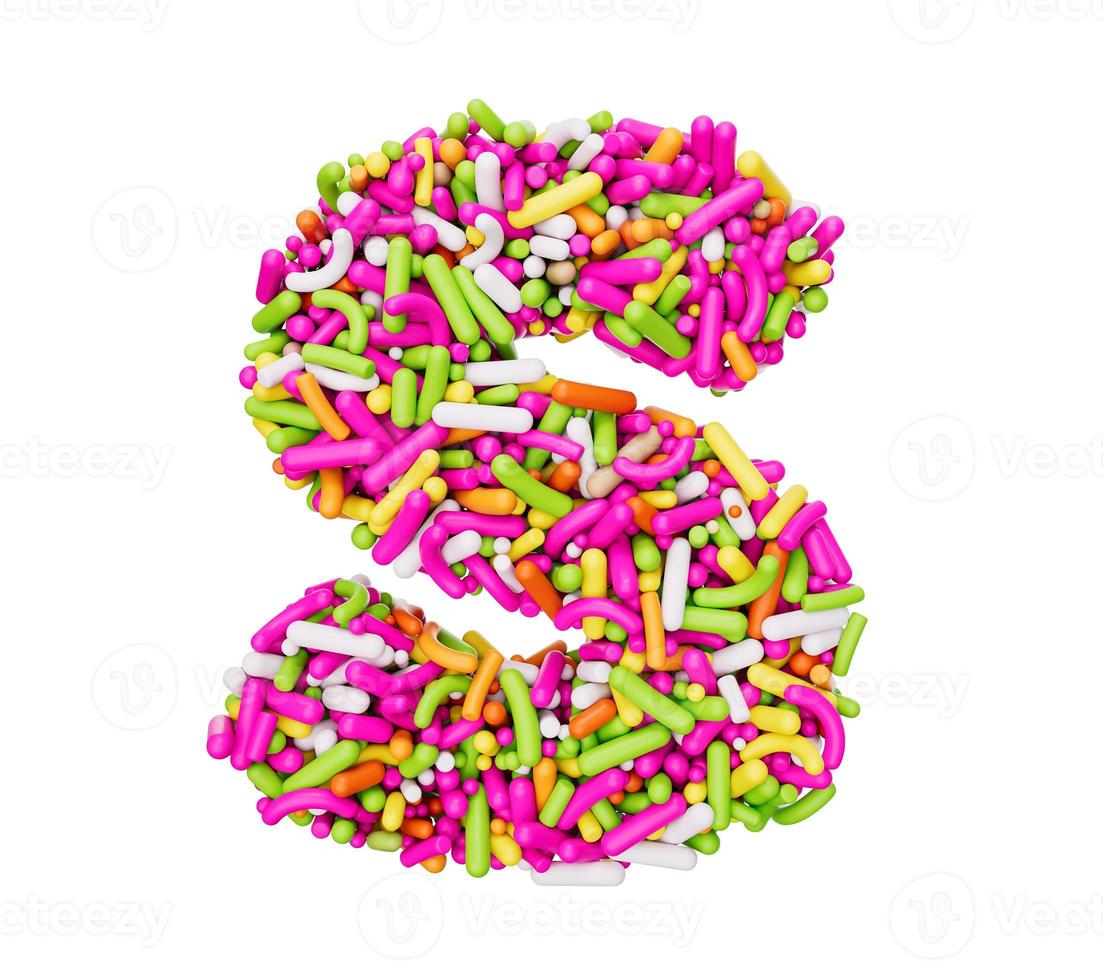 alfabet s gemaakt van kleurrijke hagelslag letter s regenboog hagelslag 3d illustratie foto