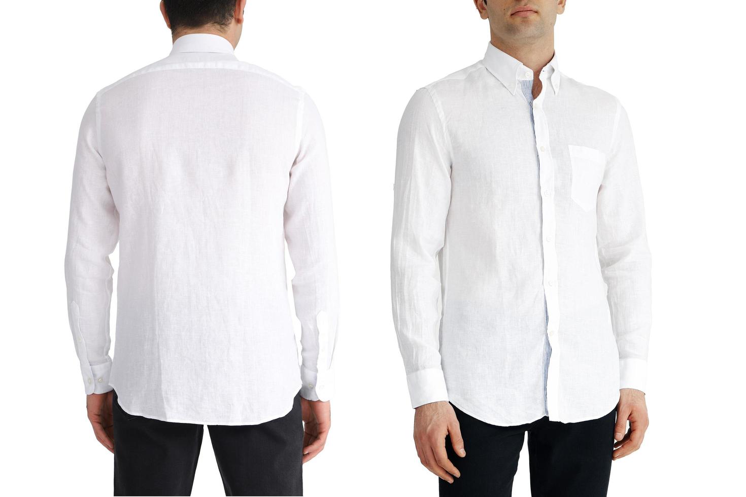 aan beide kanten klassiek overhemd met lange mouwen en borstzakken in halve omslag voor-, zij- en achterkant foto