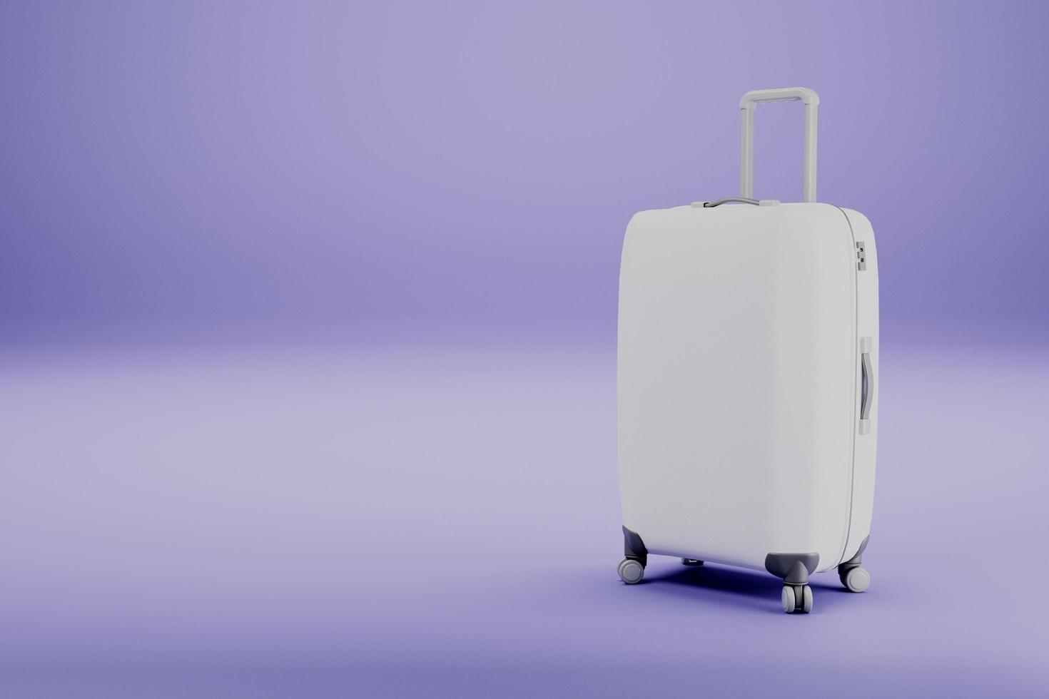 witte reisbagage op paarse achtergrond mockup 3d render. foto