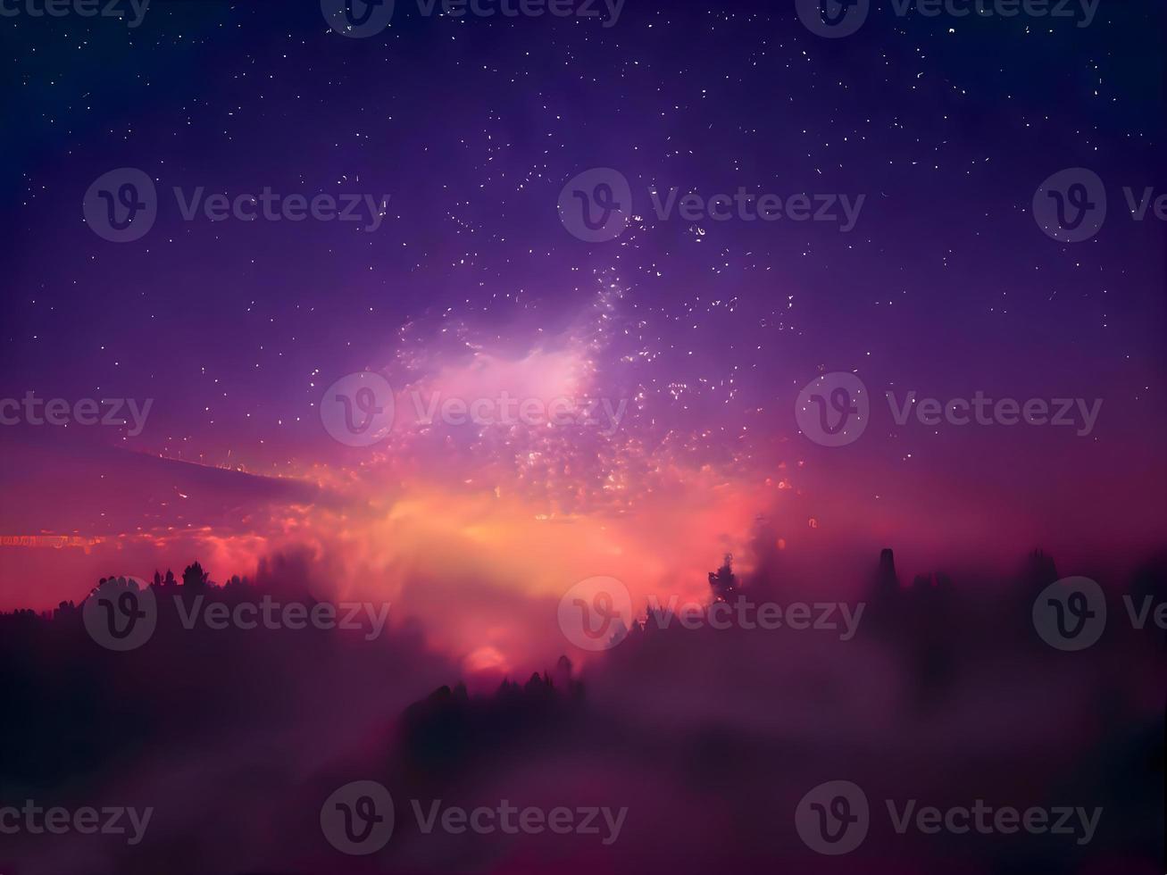 kleurrijke kosmische achtergrond met licht, stralende sterren, sterrenstof en nevel. foto voor illustraties, feestfolders, posters, banners